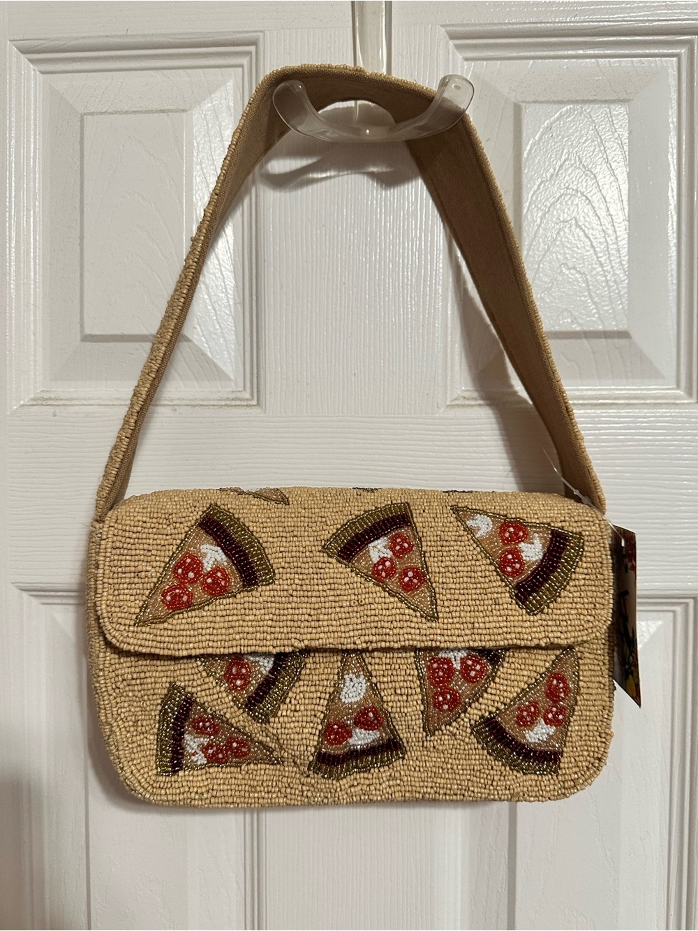 Beaded Pizza Slice Shoulder Bag NWT with minor flaw